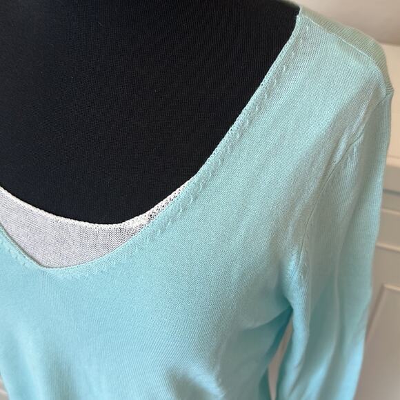 Sigrid Olsen Double Layered Sweater Cotton Rayon 3/4 Sleeve Light Blue M Petite - Picture 6 of 15